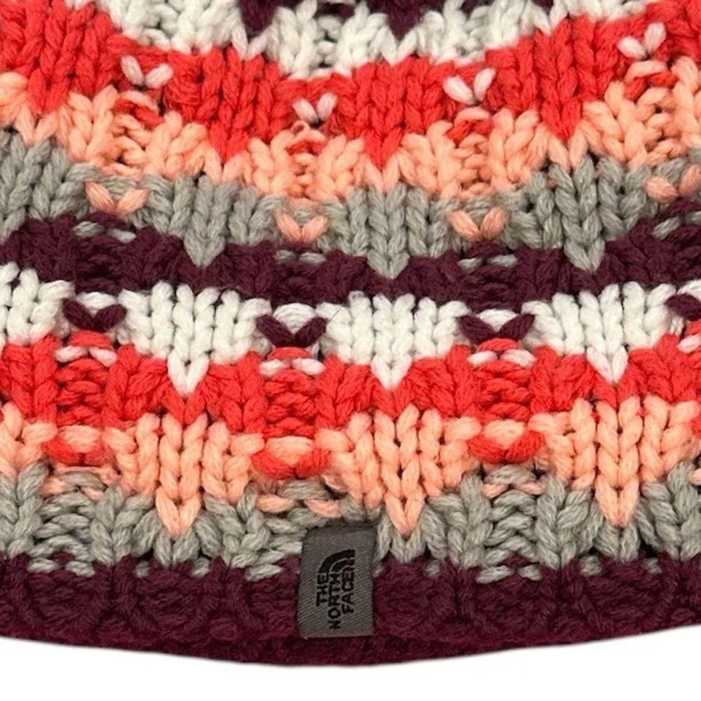 THE NORTH FACE MULTICOLORED WHITE PINK REVERSIBLE KNIT FLEECE HAT